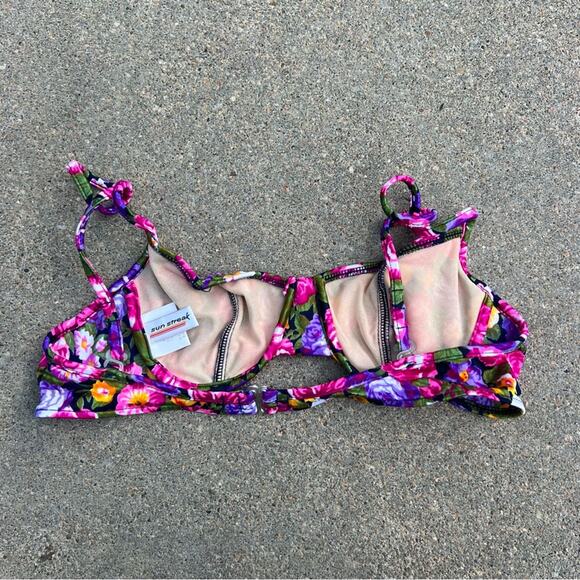 Vintage Floral Bikini Bra 36B Balconette Underwire Fuchsia Floral Sun Streak - Picture 3 of 6